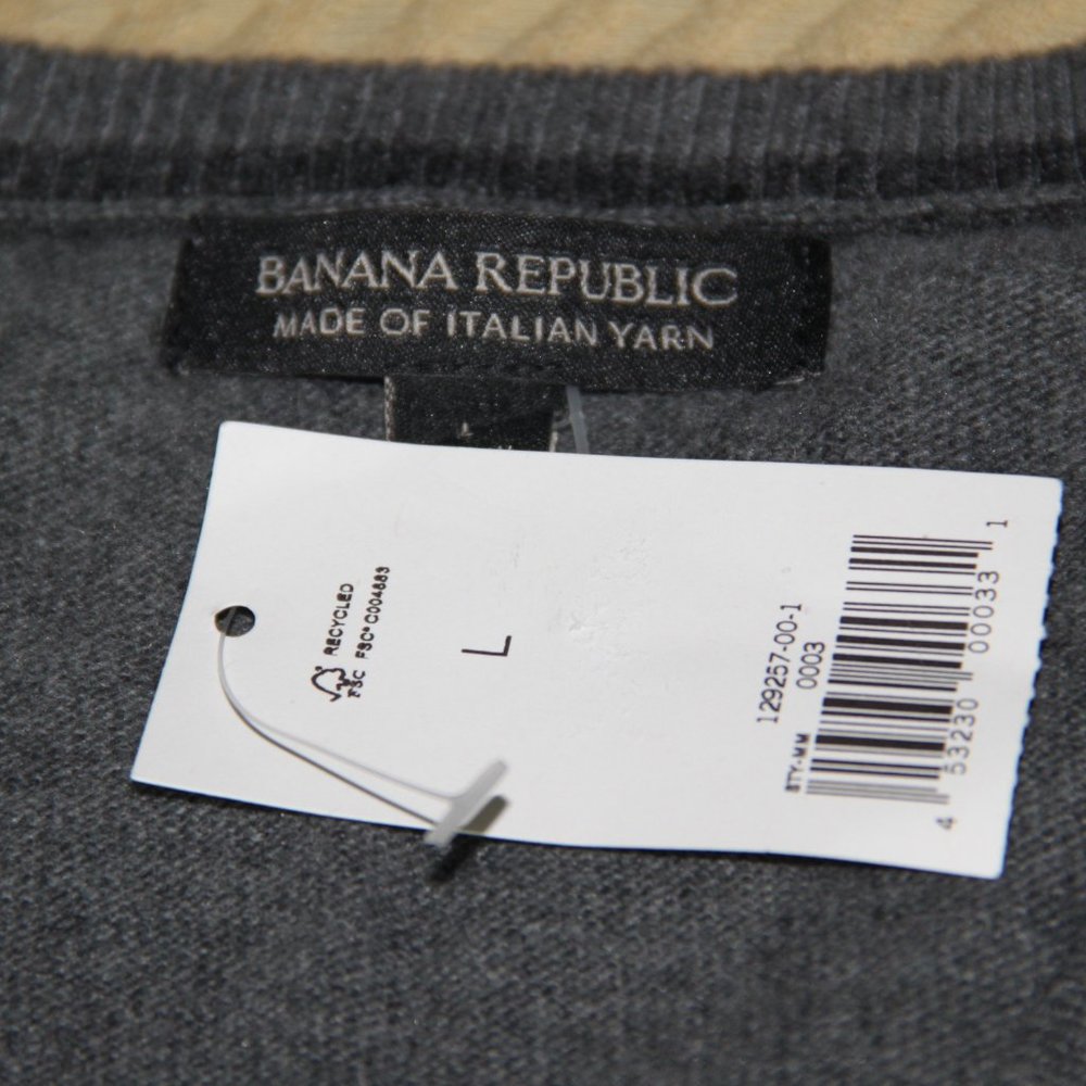 Banana Republic NWT Men’s V-Neck Grey Italian Yarn Wool Ribbed Sweater Size L